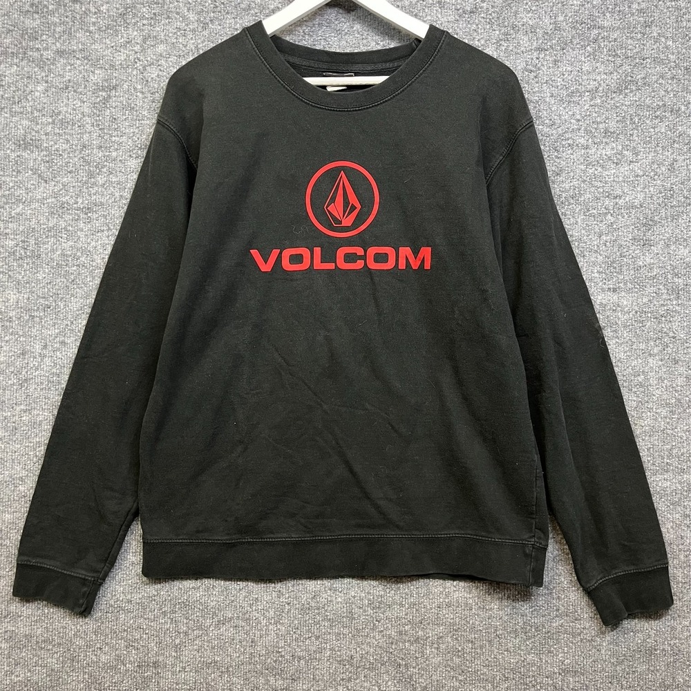 Volcom Sweatshirt Men's Black Fleece Logo Graphic Crewneck Y2K Streetwear - L